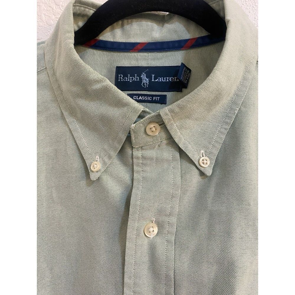 Ralph Lauren Mens L/S Classic Fit XL‎ Faded Distressed Green Preppy Flesh Pony